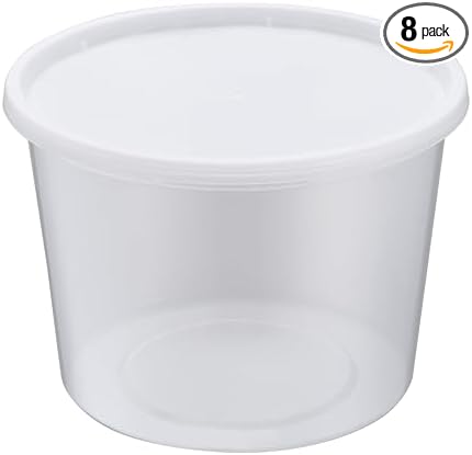 64oz [8 set] Heavy Duty Plastic Deli Container | BPA-Free Food Storage with Airtight Leak‑Proof Lids | Microwave, Freezer & Dishwasher Safe – Stackable, Bulk Reusable Soup & Meal Prep Tub