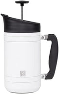 BruTrek® by Planetary Design Basecamp Coffee Press - Double Wall Vacuum Insulated Stainless Steel - Bru-Stop Technology, No Grounds in Coffee, No Spill Lid (Snowflake White, 32 fl.oz)