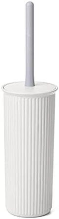 Superio Ribbed Collection - Decorative Plastic Toilet Bowl Brush and Holder Set, White Smoke (1 Pack) Cleaner Scrubber for Bathroom
