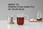 VIVA Minima Eva Glass Tea Cup with Mesh Infuser - Coffee Mug With Porcelain Lid/Saucer - 14 oz / 400 ml, Brown