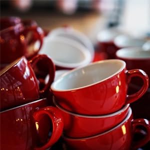 Loveramics Set of 1 x 300ml Latte Art Cup Saucer + 1 x 80ml Espresso Cup Saucer (Red)