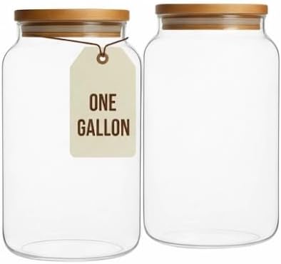 Large 1 Gallon Glass Large Jar with Airtight Bamboo Lid - High Borosilicate Canister for Kitchen Food Storage Organizing, Terrarium, Pantry Decorative Container & Laundry Room - Pack of 2