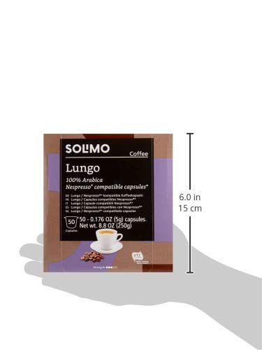 Amazon Brand - Solimo Lungo Capsules, Compatible with Nespresso Original Brewers, Medium Roast, 50 Count (Pack of 1)