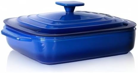 Lareina Large Ceramic Casserole Dish with Lid, 4.0 Quart Covered Rectangular Stoneware Baking Dishes for Oven, Deep 9x13 Inch Lasagna Pans for Baking and Serving, Perfect for Christmas, Blue