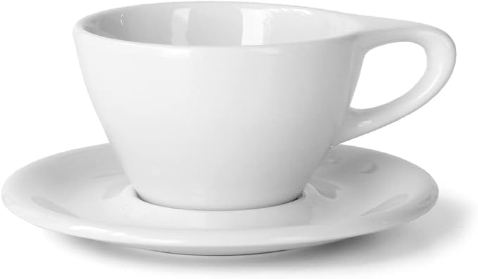 notNeutral Lino Porcelain Cup & Saucer Small Latte 8 oz (White, 8 oz, 2)