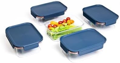 LocknLock Tritan Plastic Bisfree Modular Plus Food Storage Container Set, Lunch, Meal Prep, Stackable, BPA-Free, Leakproof, Freezer-Safe, 10 Pieces, 5 Boxes and 5 Lids, Navy, 910ml