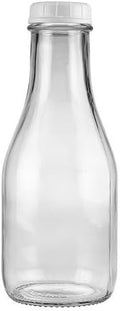 The Dairy Shoppe Glass Milk Bottle, Heavy Glass with Extra Lid, Creamery Style (1, Round Quart)