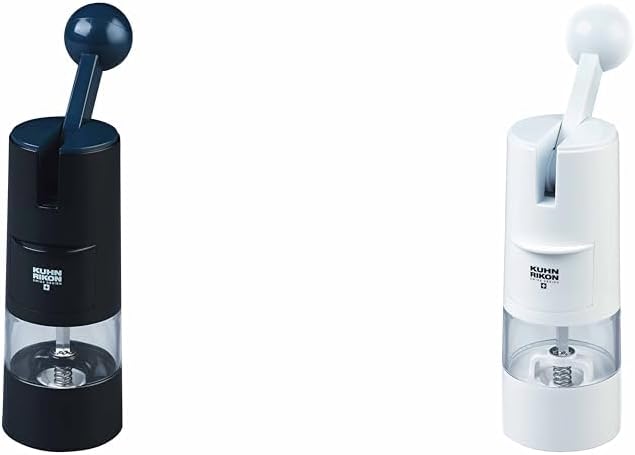 Kuhn Rikon 8.5" x 2.25" Black and White Ceramic Ratchet Grinder Bundle for Salt, Pepper and Spices