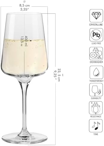 Krosno White and Sparkling Wine Glasses, 6 piece set, 13.52 oz, Infinity Collection, Elegant, Crystal Glass, Lead-free Glass, Dishwasher Safe, Made in Europe