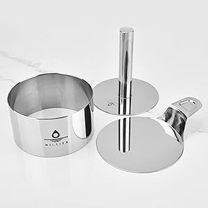 6 Pcs Cake Ring Molds, Seamless Stainless Steel Cake Cutter For Baking, 4 inch Cooking Rings with Pusher & Lifter, Dessert Mousse Molds Baking Tools, Includes 1 Pusher, 1 Lifter and 4 Rings