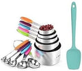 U-Taste 18/8 Stainless Steel Measuring Cups and Spoons Set of 10 Piece (Multicolors), U-Taste 600ºF 11.38in Heat Resistant Silicone Spoon Spatula (Aqua Sky)