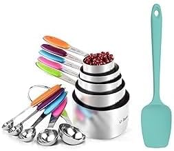 U-Taste 18/8 Stainless Steel Measuring Cups and Spoons Set of 10 Piece (Multicolors), U-Taste 600ºF 11.38in Heat Resistant Silicone Spoon Spatula (Aqua Sky)