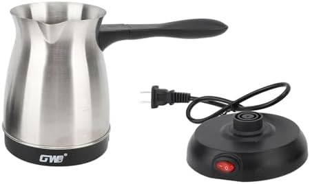 Electric Turkish Coffee Maker, Stainless Steel Turkey Coffee Pot Arabic Greek Coffee, 600ml 600W Coffee Tea Milk Heating Kettle, Removable Anti Scald Handle, 5-6 Cups
