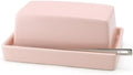 ZERO JAPAN Compact Butter Dish for Countertop, Fits West Coast Butter Sticks (Stubby Size), Ceramic Butter Keeper with Lid, Space-Saving Design, Made in Japan, Pink