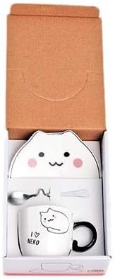 Ebros Pack Of 2 Crazy For Cats Maneki Neko Porcelain Coffee Tea Mug Cup 8oz With Saucer Tray And Notched Spoon Animal Pets Kittens Mugs Cups Kids And Adults Drinkware (Brown Pink Ears)