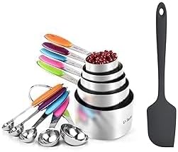 U-Taste 18/8 Stainless Steel Measuring Cups and Spoons Set of 10 Piece (Multicolors), U-Taste 600ºF 11.38in Heat Resistant Silicone Large Spatula (Black)