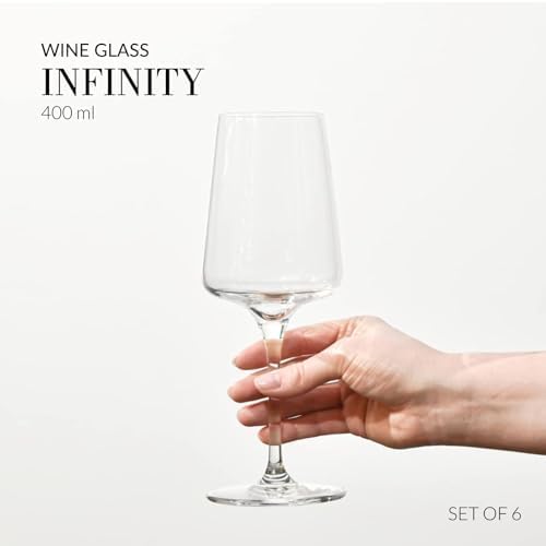 Krosno White and Sparkling Wine Glasses, 6 piece set, 13.52 oz, Infinity Collection, Elegant, Crystal Glass, Lead-free Glass, Dishwasher Safe, Made in Europe