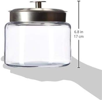 Anchor Hocking Montana Glass Jars with Fresh Sealed Lids, Brushed Metal, 64 oz (Set of 2)