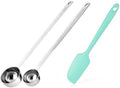 Doosu 18/8 Stainless Steel Food-Grade Measuring Coffee Scoop with 8.5in Long Handle (1 & 2 Tbsp) and 600°F Heat Resistant Mini Food-Grade Silicone Bowl Scraper (Aqua Sky)