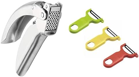 Kuhn Rikon Epicurean Garlic Press, Stainless Steel and Kuhn Rikon Original Swiss Peeler 3-Pack