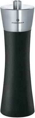 Zassenhaus Augsburg 7-Inch Black Dual Salt & Pepper Grinder with Stainless Steel, Refillable Manual Mill - Salt Pepper Grinder Set