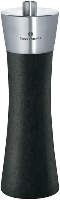 Zassenhaus Augsburg 7-Inch Black Dual Salt & Pepper Grinder with Stainless Steel, Refillable Manual Mill - Salt Pepper Grinder Set