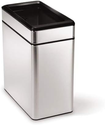 simplehuman 10 Liter / 2.6 Gallon Profile Open Trash Can, Slim Trash Can for Bedroom, Bathroom, Office, Brushed Stainless Steel, Pack of 6