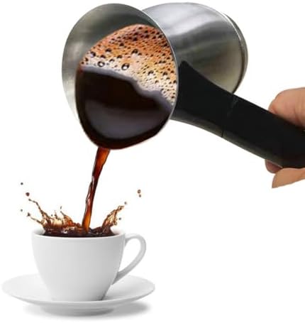 Electric Turkish Coffee Maker, Stainless Steel Turkey Coffee Pot Arabic Greek Coffee, 600ml 600W Coffee Tea Milk Heating Kettle, Removable Anti Scald Handle, 5-6 Cups