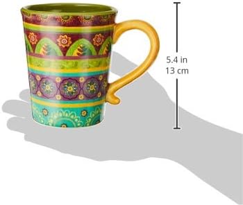 Tunisian Sunset 18 oz. Ceramic Mugs, Set of 4 – Multicolor Boho Coffee & Tea Cups with Bold Folk Art Patterns, Microwave & Dishwasher Safe, Eclectic Kitchen Gift Set for Beverage Lovers (Pack of 3)