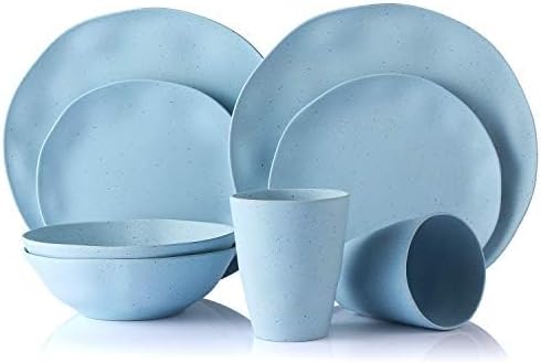 MORGIANA 8 pcs Reusable Dinnerware Set, Camping Dishes with Bowls Plates Dishes for 2 (Blue)