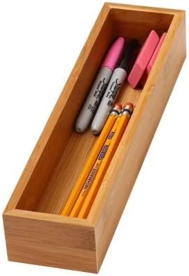 YBM Home Bamboo Drawer Organizer Storage Box for Kitchen Drawer, Junk Drawer, Office, Bedroom, Children Room, Craft, Sewing, and Bathroom, 2 Pack 3x9x2 inch