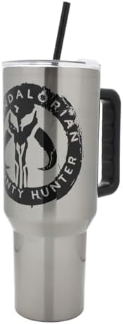 Bioworld Star Wars Mandalorian Mythosaur Skull Bounty Hunter Logo 40 Oz Silver Stainless Steel Tumbler