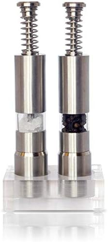 Grind Gourmet Salt and Pepper Grinder Set, Refillable, Pump & Grind, Thumb Press (Reflex Black Set)