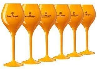 Veuve Clicquot 6x Yellow Trendy Champagne Flutes Polycarbonate Acrylic Poolside Glasses Goblets (Small Edition)