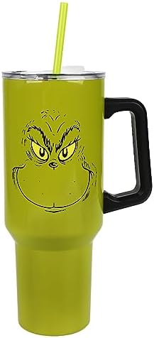 Bioworld Grinch Grinning Face 40 Oz Green Stainless Steel Tumbler With Handle