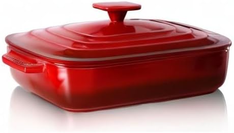 Lareina Large Ceramic Casserole Dish with Lid, 4.0 Quart Covered Rectangular Stoneware Baking Dishes for Oven, Deep 9x13 Inch Lasagna Pans for Baking and Serving, Perfect for Christmas, Red