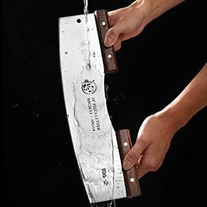 AILUROPODA Pizza Cutter Rocker with Protective Cover with Walnut Handles with LFGB Certification 14" Large Pizza Rocker Cutter Sharp Silver