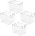 mDesign Plastic Tall Deep Kitchen or Pantry Organizing Storage Bins with Handles - Food Organization Storage Bins for Kitchen Pantry Cabinet, Refrigerator or Freezer, Ligne Collection, 4 Pack, Clear