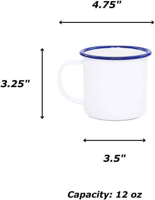 Crow Canyon Home Enamelware Mug, 12 ounce, Vintage White/Blue (Single)