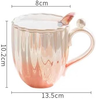 Pearl Ceramic Coffee Mug for Tea Latte Milk Cute Love Shape Cup for Home Office Women Gift 6.5 oz (Shell White, 420 ml)