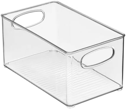 mDesign Plastic Bathroom Storage Container Bins w/ Handles - Closet, Cabinet, Vanity, Cupboard Shelf Organization, Hair Tools Accessory Organizer - Ligne Collection; Clear, 10x6x5 (Pack of 4)