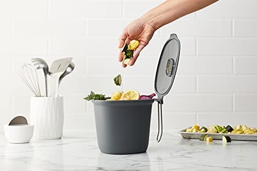Chef'n Compost Bin - Charcoal Filter, Removable Lid (Gray) | Dual-Bin Compost Bin, Activated Charcoal Filter, One-Handed Operation, Removable Lid, Countertop & Under-Sink Use