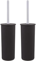 Decorative Plastic Toilet Bowl Brush and Holder Set, Brown (2 Pack) Cleaner Scrubber for Bathroom - Ribbed Design