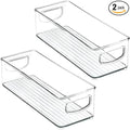 mDesign Small Plastic Office Storage Container Bins with Handles for Organization in Filing Cabinet, Closet Shelf, or Desk Drawers, Organizer for Notes, Pens, Pencils, Ligne Collection, 2 Pack - Clear