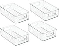 mDesign Small Plastic Storage Organizer Container Bin, Closet Organization for Hallway, Bedroom, Linen, Coat, Entryway - Holds Clothing, Blankets, Accessories, Toys - Ligne Collection, 4 Pack, Clear