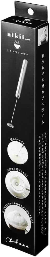 &NE NIM-353 Nikii Cafe Milk Frother 1.0 x 9.8 inches (2.5 cm) x Length 9.8 inches (25 cm) Milk Whisk Stainless Steel Electric Whisk Milk Creamer Latte Art Small