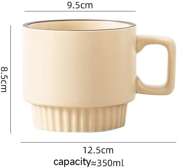 12OZ Stackable Coffee Mugs Set, Ceramic Coffee Cups with morandi color for Au Lait, Cappuccino,Latte,Cafe,Mocha,Tea, Suit Party Housewarming Wedding, Set of 4, Dishwasher&Microwave Safe（Creamy）
