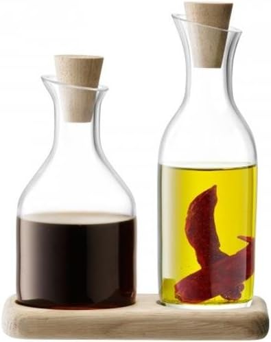LSA International Serve Oil and Vinegar Set with Oak Base, Glass, Clear, 15 cm