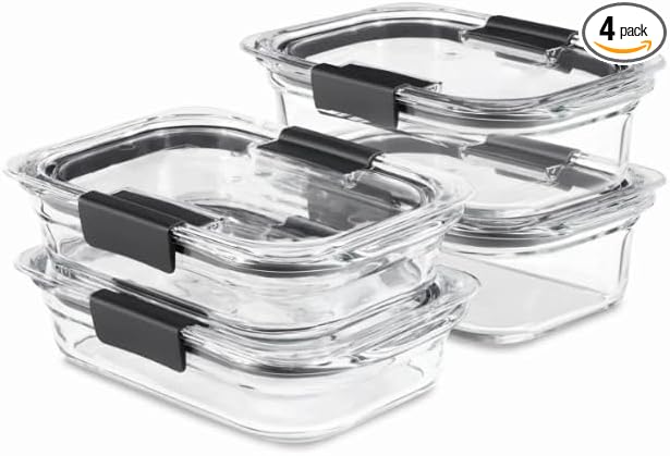 Glass Set of 4 Food Storage Containers with Latching Lids, Airtight Glass Meal Prep Containers, Microwave Dishwasher Freezer Safe