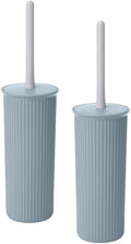 Decorative Plastic Toilet Bowl Brush and Holder Set, Blue (2 Pack) Cleaner Scrubber for Bathroom - Ribbed Design